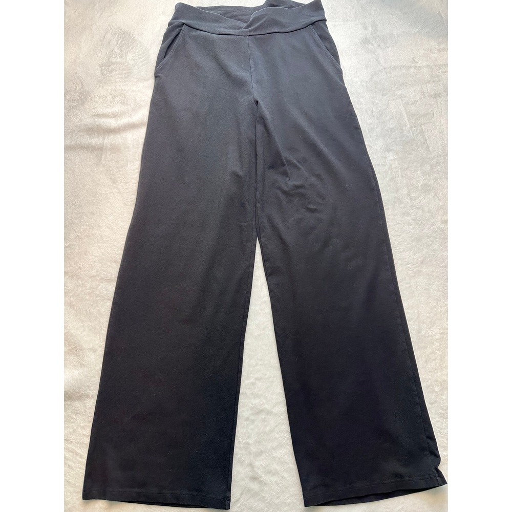 YALA Black Wide Leg Lounge Pant Organic Cotton Bamboo Blend Crossover Size M-169